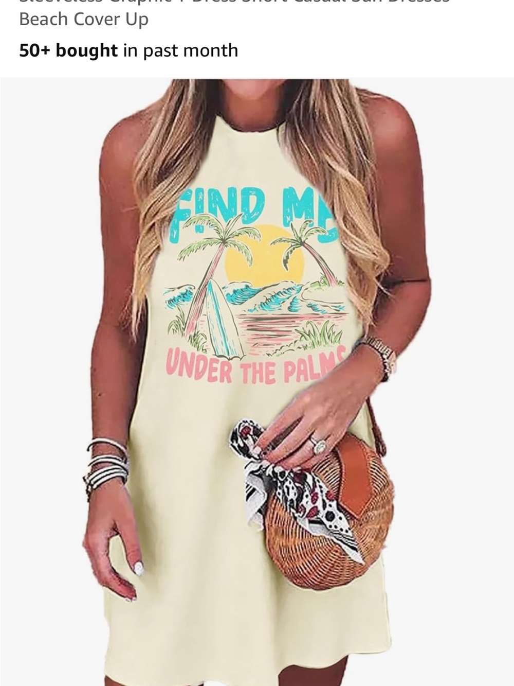 Amazon Cream Sleeveless Mini Dress with Tropical Graphic